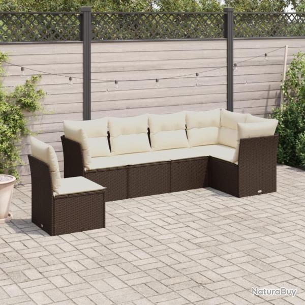 Salon de jardin avec coussins 7 pcs marron r�sine tress�e