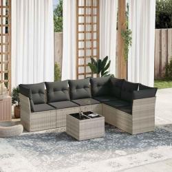 Salon de jardin avec coussins 7 pcs gris clair r&eacute;sine tress&eacute;e