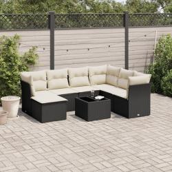 Salon de jardin 8 pcs avec coussins noir r&eacute;sine tress&eacute;e