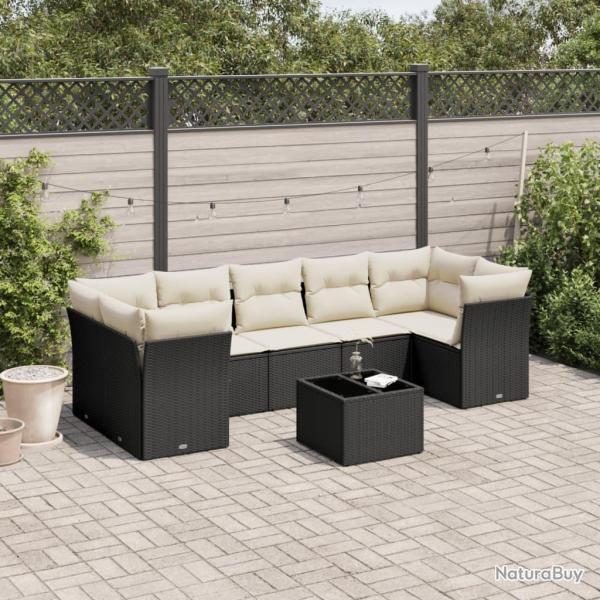 Salon de jardin 8 pcs avec coussins noir r�sine tress�e