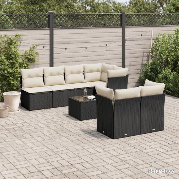 Salon de jardin 8 pcs avec coussins noir r�sine tress�e