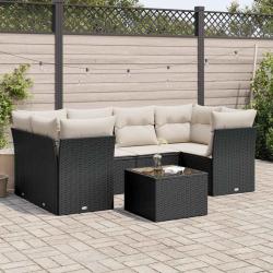Salon de jardin 7 pcs avec coussins noir r&eacute;sine tress&eacute;e