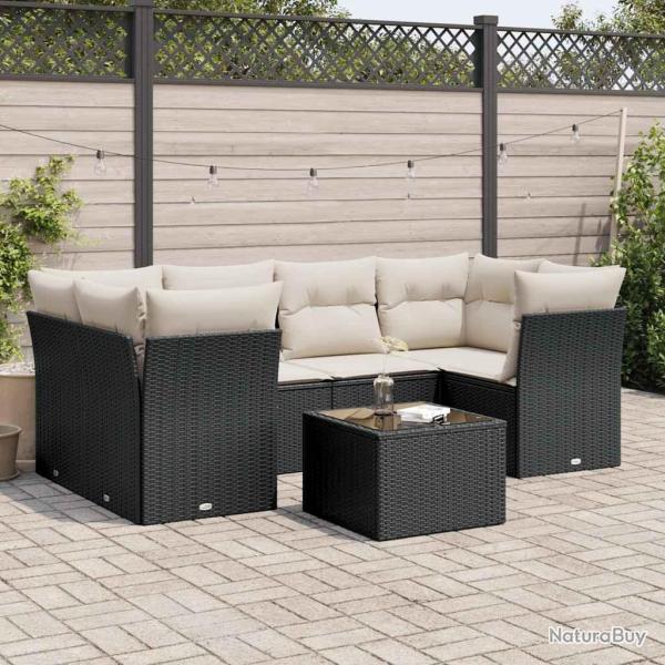 Salon de jardin 7 pcs avec coussins noir r�sine tress�e