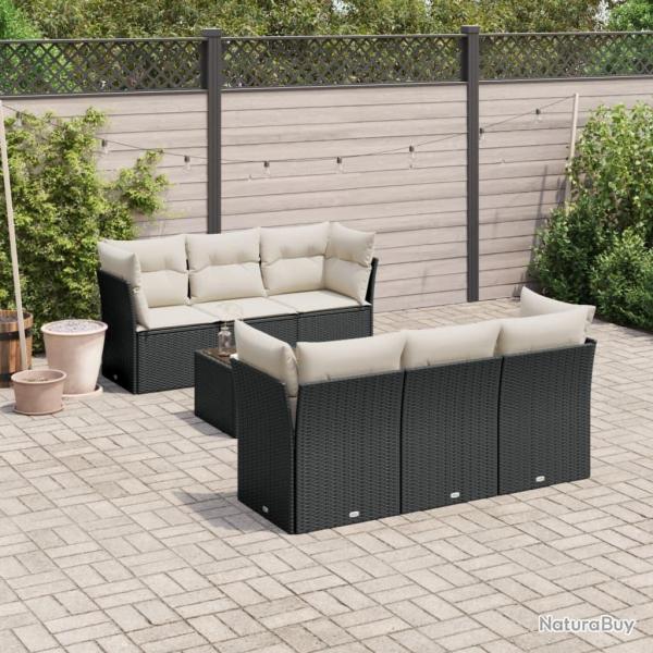 Salon de jardin 7 pcs avec coussins noir r�sine tress�e