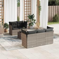 Salon de jardin 6 pcs avec coussins gris clair r&eacute;sine tress&eacute;e