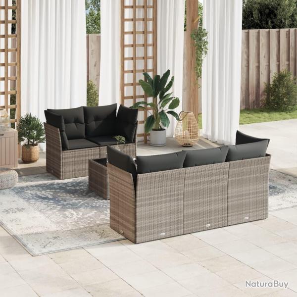 Salon de jardin 6 pcs avec coussins gris clair r�sine tress�e