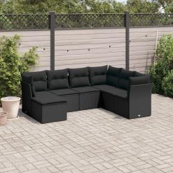 Salon de jardin 7 pcs avec coussins noir r&eacute;sine tress&eacute;e