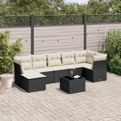 Salon de jardin 8 pcs avec coussins noir r&eacute;sine tress&eacute;e