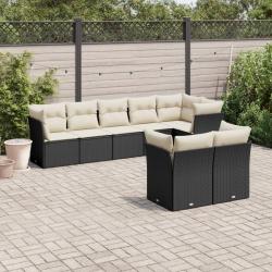 Salon de jardin 8 pcs avec coussins noir r&eacute;sine tress&eacute;e