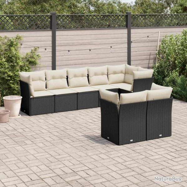 Salon de jardin 8 pcs avec coussins noir r�sine tress�e