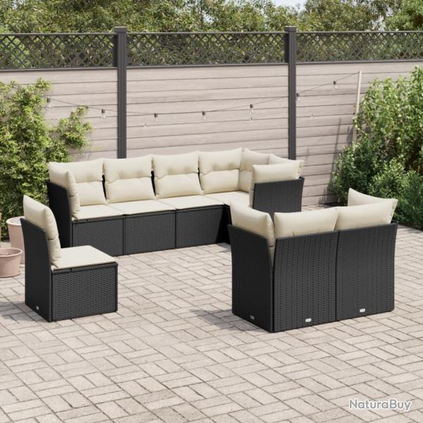 Salon de jardin 8 pcs avec coussins noir r�sine tress�e