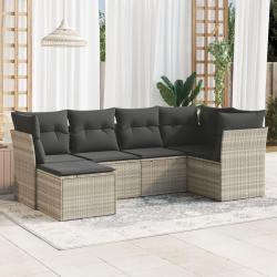 Salon de jardin 6 pcs avec coussins gris clair r&eacute;sine tress&eacute;e