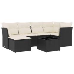 Salon de jardin 7 pcs avec coussins noir r&eacute;sine tress&eacute;e