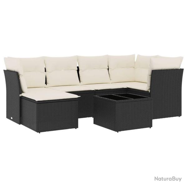 Salon de jardin 7 pcs avec coussins noir r�sine tress�e