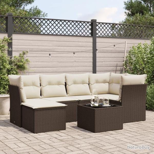 Salon de jardin avec coussins 7 pcs marron r�sine tress�e