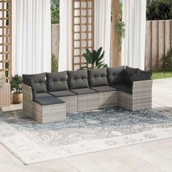 Salon de jardin avec coussins 7 pcs gris clair r&eacute;sine tress&eacute;e