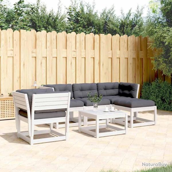 Salon de jardin 5 pcs avec coussins blanc bois massif de pin