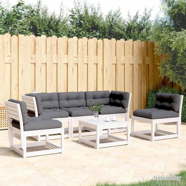 Salon de jardin 5 pcs avec coussins blanc bois massif de pin