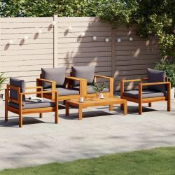 Salon de jardin avec coussins 5 pcs Bois d'acacia solide