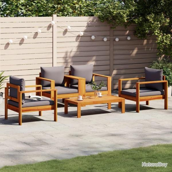 Salon de jardin avec coussins 5 pcs Bois d'acacia solide