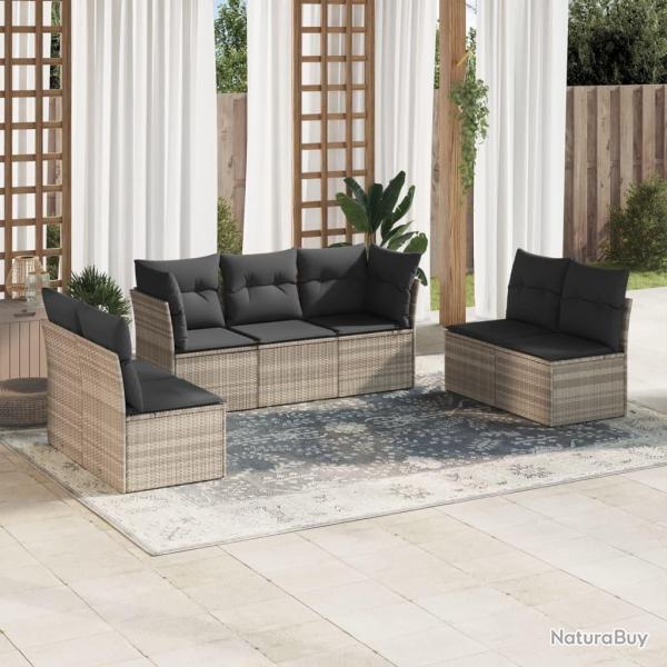 Salon de jardin avec coussins 7 pcs gris clair r�sine tress�e