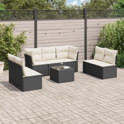 Salon de jardin 8 pcs avec coussins noir r&eacute;sine tress&eacute;e