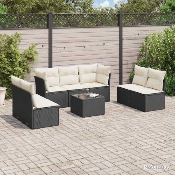 Salon de jardin 8 pcs avec coussins noir r�sine tress�e