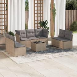Salon de jardin avec coussins 8 pcs beige r&eacute;sine tress&eacute;e