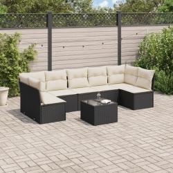 Salon de jardin 8 pcs avec coussins noir r&eacute;sine tress&eacute;e