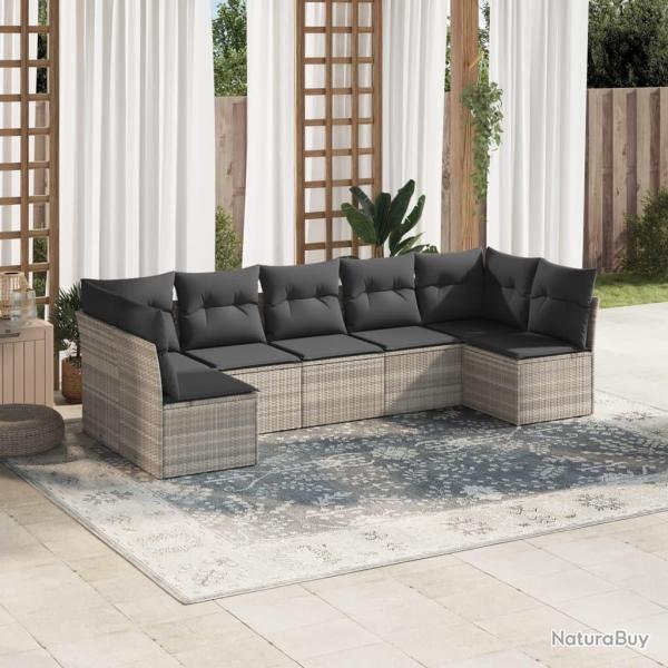 Salon de jardin avec coussins 7 pcs gris clair r�sine tress�e