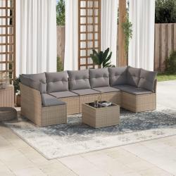 Salon de jardin avec coussins 8 pcs beige r&eacute;sine tress&eacute;e
