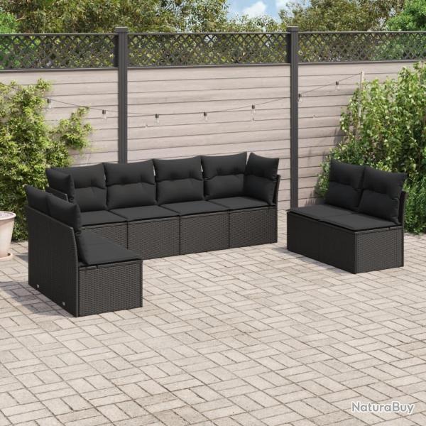 Salon de jardin 8 pcs avec coussins noir r�sine tress�e
