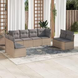 Salon de jardin avec coussins 8 pcs beige r&eacute;sine tress&eacute;e