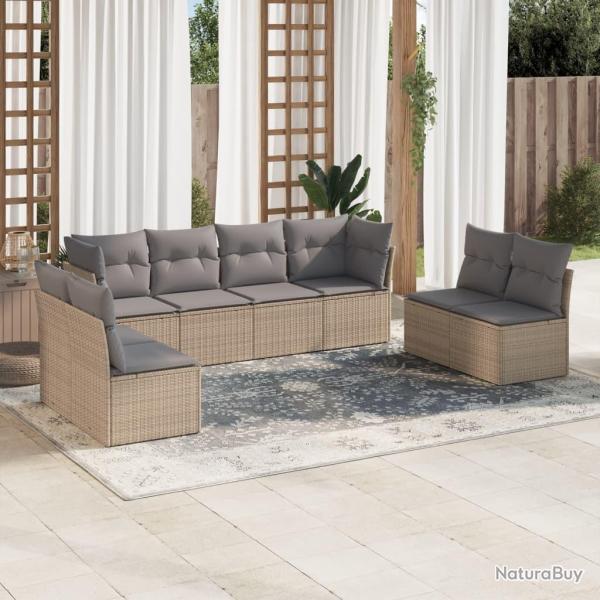 Salon de jardin avec coussins 8 pcs beige r�sine tress�e