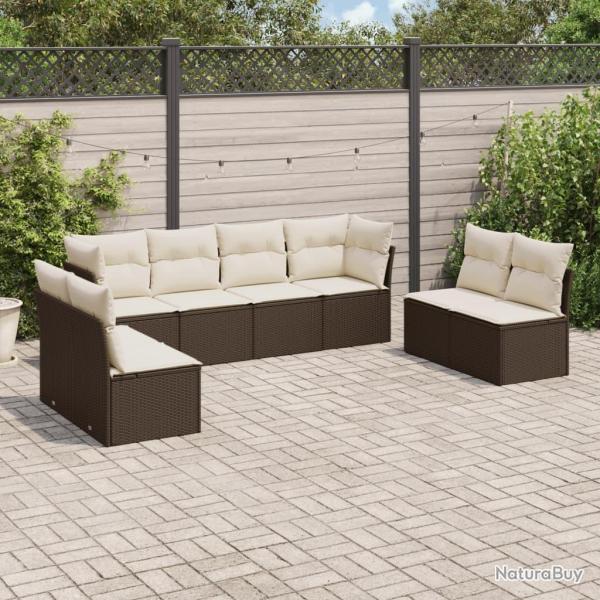 Salon de jardin 8 pcs avec coussins marron r�sine tress�e