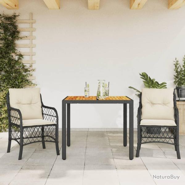 Ensemble de bistro 3 pcs avec coussins noir r�sine tress�e