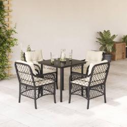 Ensemble &agrave; manger de jardin coussins 5pcs Noir R&eacute;sine tress&eacute;e