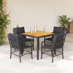 Ensemble &agrave; manger de jardin coussins 5pcs Noir R&eacute;sine tress&eacute;e