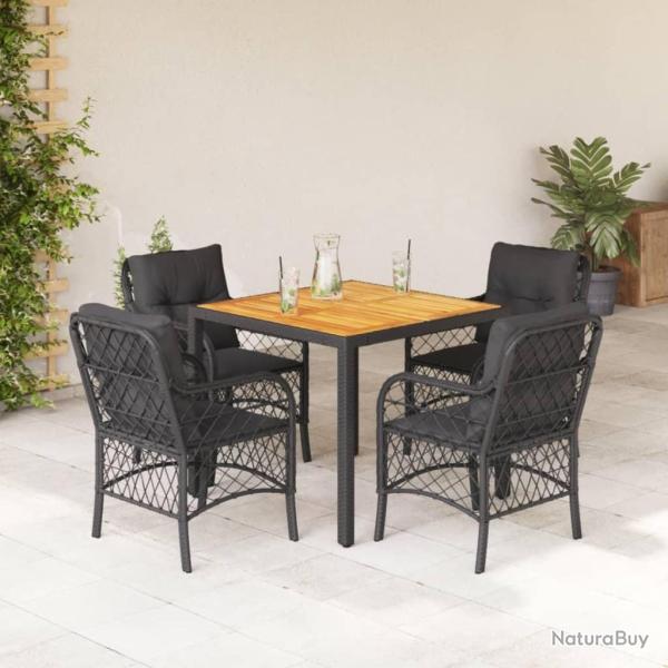 Ensemble � manger de jardin coussins 5pcs Noir R�sine tress�e