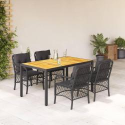 Ensemble &agrave; manger de jardin coussins 5pcs Noir R&eacute;sine tress&eacute;e