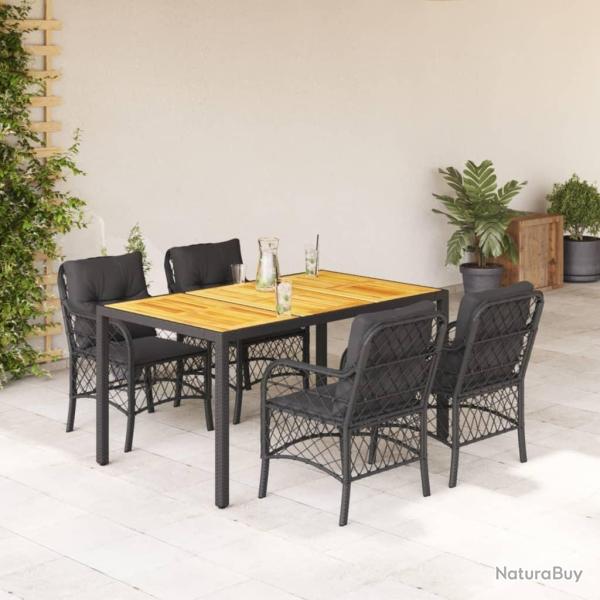 Ensemble � manger de jardin coussins 5pcs Noir R�sine tress�e