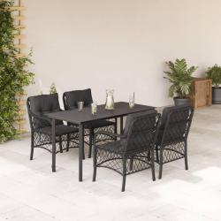 Ensemble &agrave; manger de jardin coussins 5pcs Noir R&eacute;sine tress&eacute;e