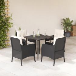 Ensemble &agrave; manger de jardin coussins 5pcs Noir R&eacute;sine tress&eacute;e