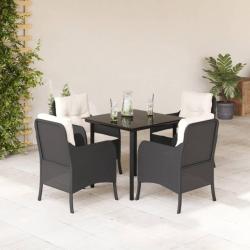 Ensemble &agrave; manger de jardin coussins 5pcs Noir R&eacute;sine tress&eacute;e