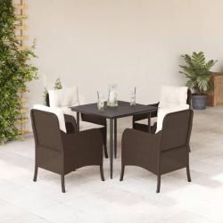 Ensemble &agrave; manger de jardin 5 pcs et coussins marron poly rotin
