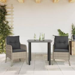 Ensemble &agrave; manger de jardin 3pcs coussins gris clair poly rotin