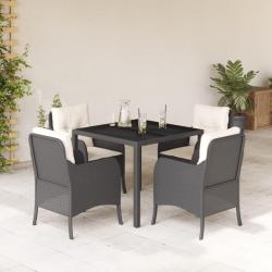 Ensemble &agrave; manger de jardin coussins 5pcs Noir R&eacute;sine tress&eacute;e