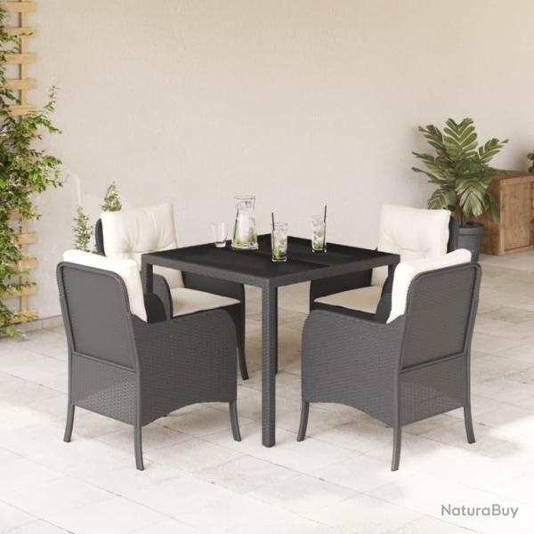 Ensemble � manger de jardin coussins 5pcs Noir R�sine tress�e