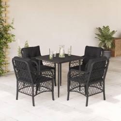 Ensemble &agrave; manger de jardin coussins 5pcs Noir R&eacute;sine tress&eacute;e