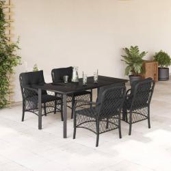 Ensemble &agrave; manger de jardin coussins 5pcs Noir R&eacute;sine tress&eacute;e